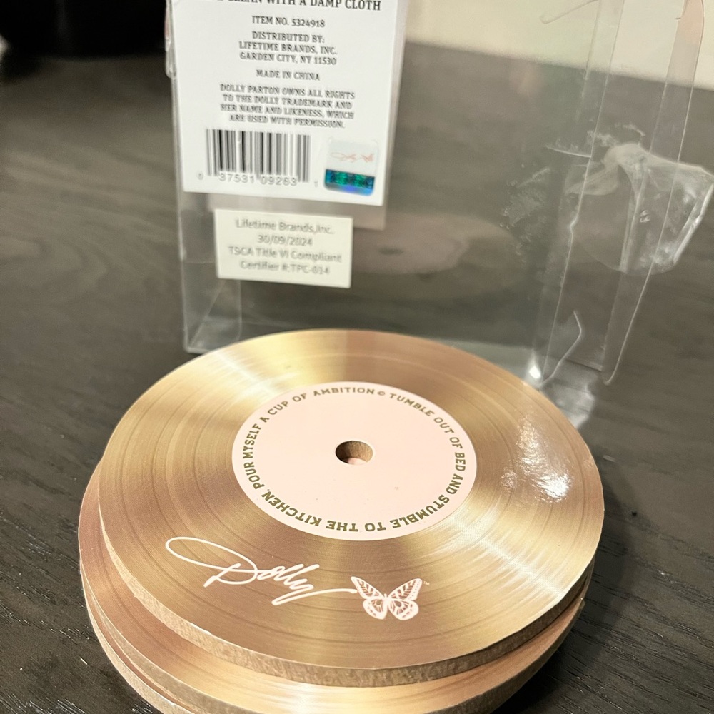 Dolly Parton Gold Records Set Of 4 Pink Butterfly Coasters NEW - Picture 4 of 5